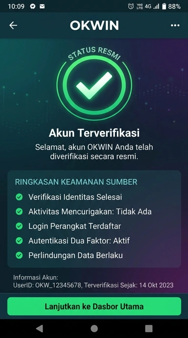 Tampilan kanal resmi okwin